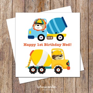Trucks Birthday Card. Age Birthday Card. Custom Birthday Card. Construction Birthday Card. Cement Truck Birthday Card. Boy Birthday Cards