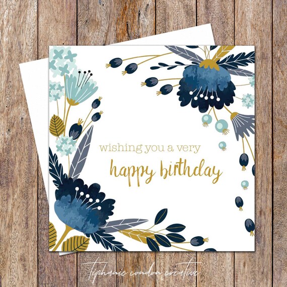 Birthday Cards Blank inside Flowers girls card Card for her Happy Birthday Floral Birthday Card