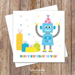 Cartão de Aniversário de Robô. Cartão de Aniversário Infantil. Cartão de Aniversário Infantil Fofo. Aniversário. Festa de Aniversário de Robô. Cartão de Aniversário de Filho. Cartão de Aniversário de Menino.