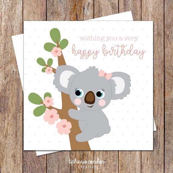 Koala Birthday Card Australian Birthday Card Cute Koala Etsy