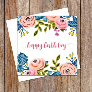 Birthday Cards. Birthday Card Girlfriend. Pink Blue Floral Card. Birthday Gift. Flowers Birthday Card. Birthday Card Wife. Birthday Card