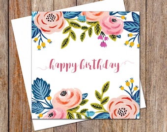 Tarjetas de cumpleaños. Tarjeta de cumpleaños para mi novia. Tarjeta floral rosa y azul. Regalo de cumpleaños. Tarjeta de cumpleaños con flores. Tarjeta de cumpleaños para mi esposa. Tarjeta de cumpleaños.