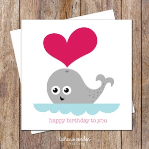 Tarjeta de cumpleaños de ballena. Niños tarjeta de cumpleaños. Chica de la tarjeta de cumpleaños. Primera tarjeta de cumpleaños. tarjeta de cumpleaños lindo.