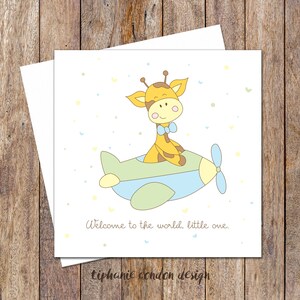 Nuevas tarjetas de bebé. Tarjeta de bebé recién nacido. Nueva tarjeta de los padres. Felicidades Baby Boy Card. Tarjetas de ducha de bebé. Tarjeta de bebé de jirafa pastel.
