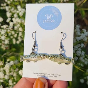 Fish Earrings, Cool Fish Earrings, Realistic Fish Earrings, Hand Painted Rainbow Trout Earrings, Polymer Clay Fish Earrings