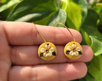 Flower Hoop Polymer Clay Earrings , Clay Hoop Earrings, Boho Jewelry , Lightweight Hoop Earrings , Handmade Earrings , Gold Hoop Earrings
