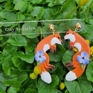 Fox Earrings , Cute Animal Earrings , Fox Dangle Earrings , Polymer Clay Fox Earrings, Animal Earrings , Cottagecore Earrings