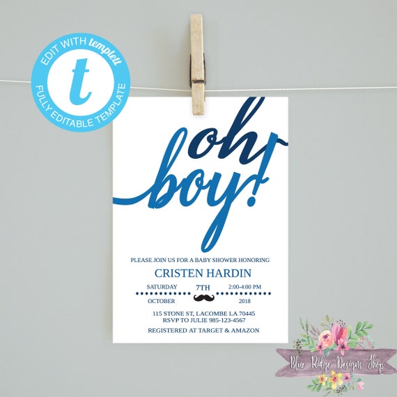 Oh Boy Baby Shower Oh Boy Baby Shower Invitation Oh Boy Etsy