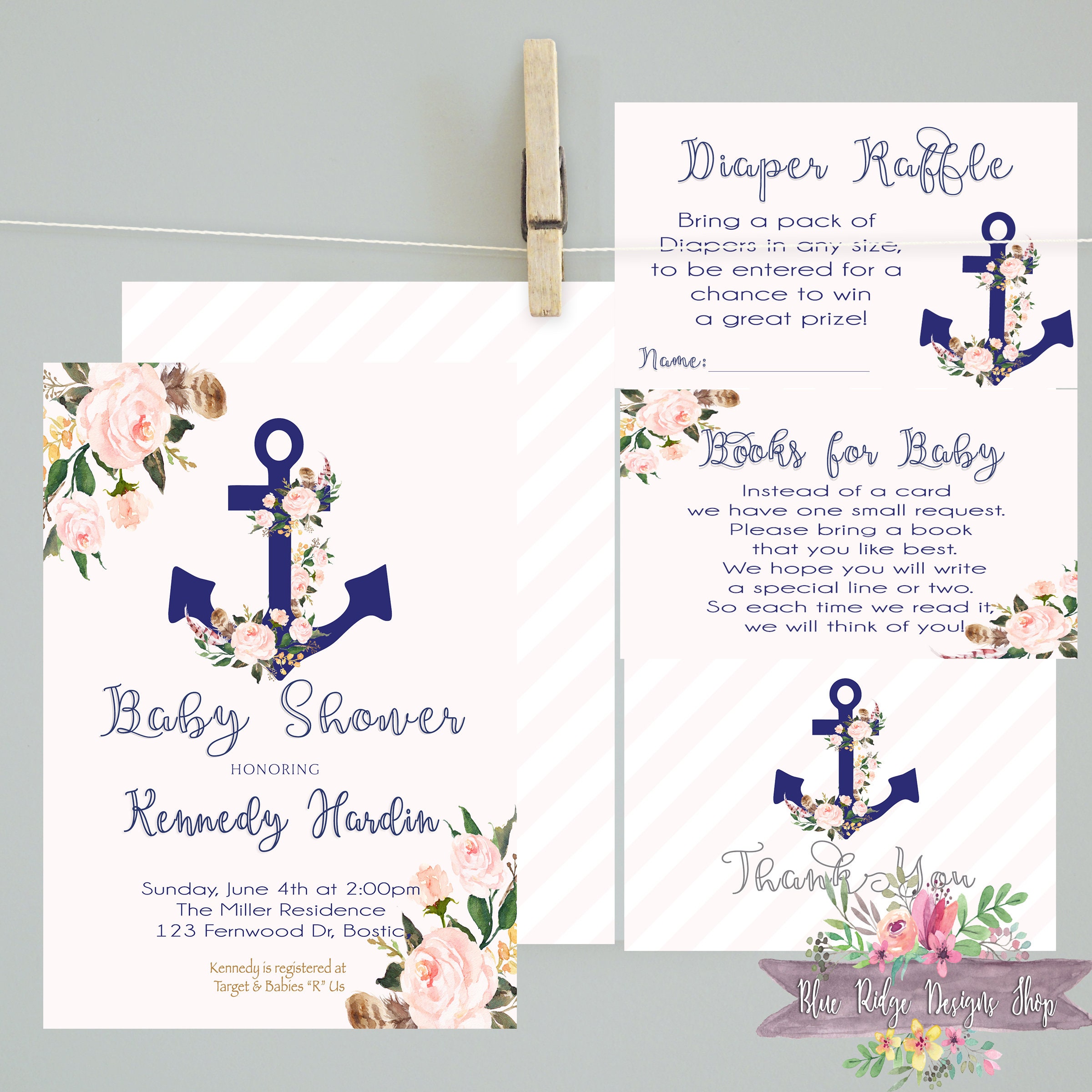 Anchor Baby Shower Invitation/anchor Diaper Raffle/anchor Etsy