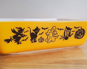 Vintage Style Halloween Decal - Ghost, Owl, Pumpkin, Bats, Cat, Witch - Decal only dish no included