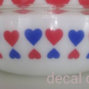 Red and blue hearts Decal for vintage dishes - Decal only - bowl not included