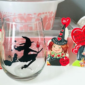 Wine Witch Halloween Decal Cat - Decal only glass not included