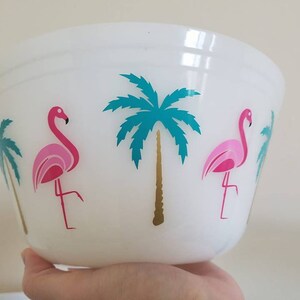 Flamingo and Palm Tree Decals BOWL NOT INCLUDED please read description 2 flamingos and 2 palm trees per set