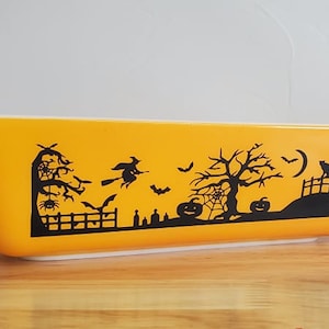 Halloween Scene Graveyard Decal bat witch cat - decal only dish not included