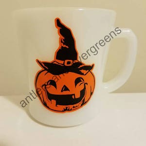 Vintage Halloween Pumpkin With Witch Hat Decal - decal only fire king mug not included