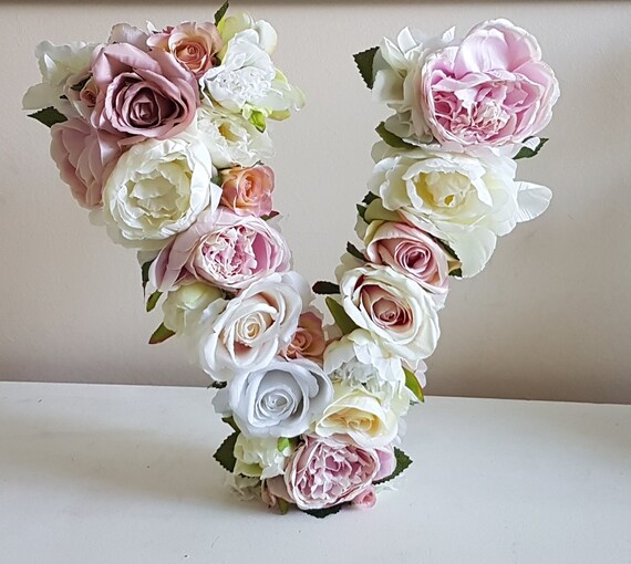 floral personalised freestanding wooden letter 30cm rose decoration