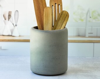 Concrete Utensil Holder, Kitchen Decor, Minimalist Home, Kitchen Storage, Modern Farmhouse, Utensil Crock, Spoon Holder,