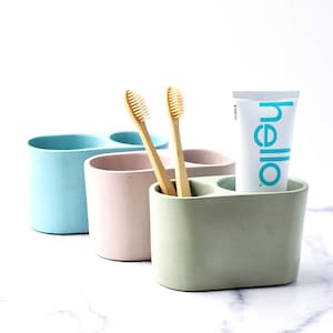 Organizador de baño Caddy - Soporte para bolígrafos - Soporte para cepillos de dientes - Accesorios de baño - Organizador de escritorio - Moderno - Minimalista - Cemento - Organizador de oficina