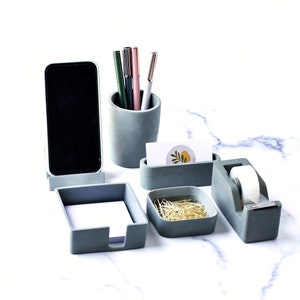 Minimalist Concrete Desk Organizer Set - 6 Pieces, Modern, Handmade Gift, Office Organization, Desk Accessories, Industrial Desk Set
