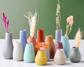 Mini Concrete Bud Vases for Wildflowers, Dried Flowers, and Air Plants - Colorful Unique Home Decor Gift