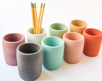 CLEARANCE** Pencil Cup - Pen Holder - Modern Office - Desk Organization - Minimalist - Cement - Desk Set - Office Decor - Bathroom Organizer