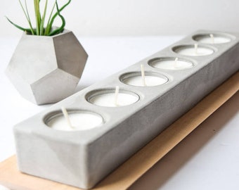 Concrete Tealight Holder 6 piece - Wedding Centerpiece - Table Centerpiece - Tea Light Centerpiece - Modern Candle Holder - Mantle - Cement