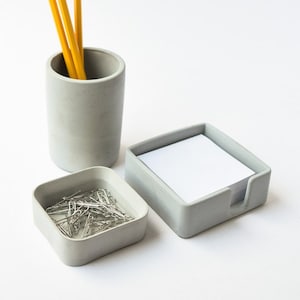 Desk Accessories Set - Sticky Note Holder - Pen Cup - Desk Organizer - Desk Set - Minimalist - Cement - Home Office - Paper Clip Holder