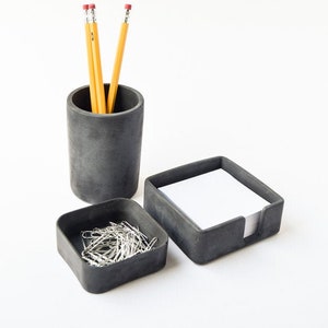 Desk Accessories Set Post-It Holder Pen Cup Desk Organizer Desk Set Minimalist Cement Home Office Paper Clip Holder image 2