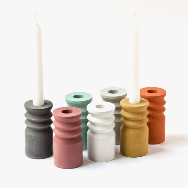 Pillar Candlestick Holder - Concrete Candle - Modern Candle - Taper Candle Holder - Tabletop - Holiday Table - Minimalist - Tablescape
