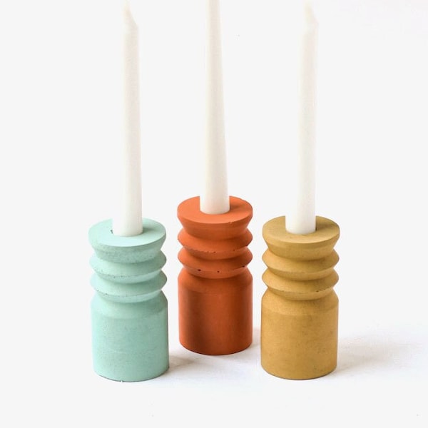 CLEARANCE **Pillar Candlestick Holder - Concrete Candle - Modern Candle - Taper Candle Holder - Tabletop - Holiday Table - Minimalist
