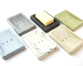 Jabonera - Jabonera de hormigón - Baño moderno - Cemento rectangular - Accesorios de baño - Jabonera con orificios de drenaje - Hormigón - Minimalista