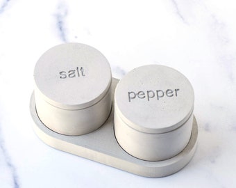 Salt & Pepper Set with Lids and Tray, Concrete Salt Cellar, Handmade Gift, Kitchen Accessories, Modern Farmhouse, Minimalist Home, Salt Pot