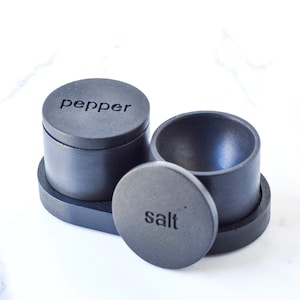 Salt & Pepper Set with Lids and Tray, Concrete Salt Cellar, Handmade Gift, Kitchen Accessories, Modern Farmhouse, Minimalist Home, Salt Pot
