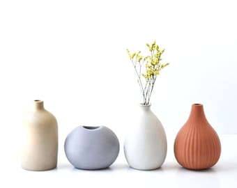 Modern Concrete Vase Set of Four or Single, Minimalist Bud Vase, Dried Flowers or Single Stems, Industrial Home Decor, Boho Vase