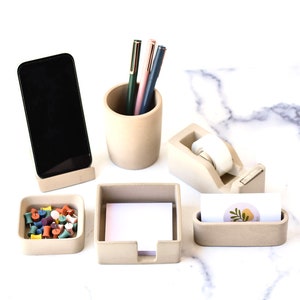 Minimalist Concrete Desk Organizer Set - 6 Pieces, Modern, Handmade