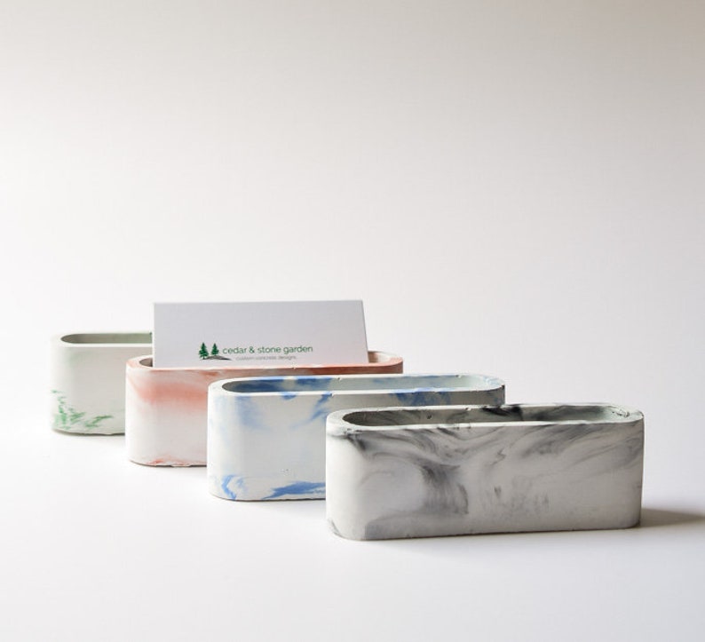 Marble Business Card Holder Concrete For Desk Office Decor Modern Minimalist Marbled Cement