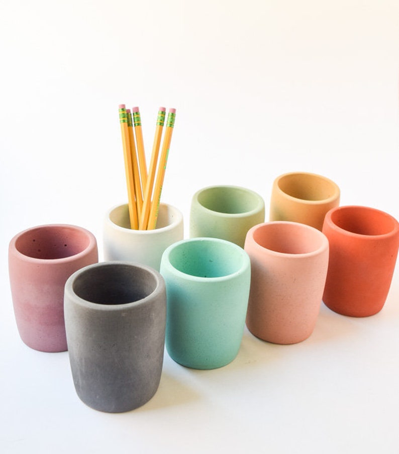 Concrete Pencil Cup Pen Holder Modern Office Desk Organization Minimalist Cement Desk Set Office Decor Bathroom Organizer image 1