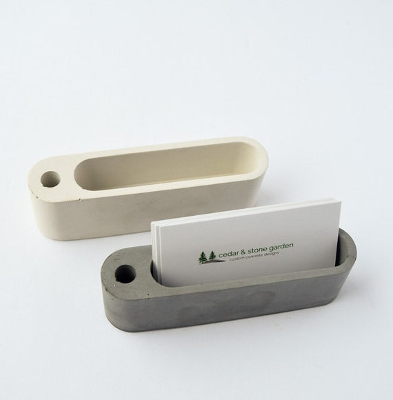 Concrete Business Card Holder Pen Desk Accessories Organizer Cement Pencil Gift Minimalist Modern