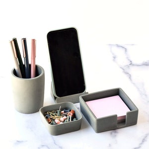 Desk Organizer Set, Concrete Desk Accessories, Pen Holder, Sticky Note Holder, Phone Holder, Minimalist Office Decor, Modern Desk Set