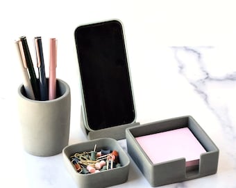 Modern Desk Organizer Set 4 Pieces, Concrete Desk Accessories