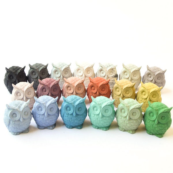 Owl - Baby Owl - Owl Figurine - Concrete Owl - Cute Gifts - Owl Decor - Owl Gift - Cement - Stocking Stuffer - Colorful Owl - Teacher Gift