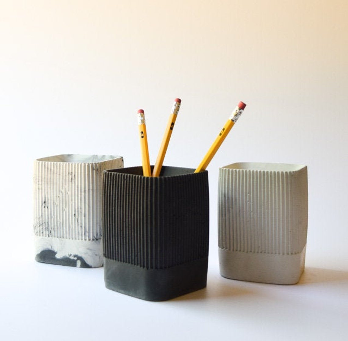 Pencil Cup Pen Cup Desk Set Concrete Pencil Holder Etsy