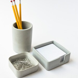 Desk Accessories Set Post-It Holder Pen Cup Desk Organizer Desk Set Minimalist Cement Home Office Paper Clip Holder image 3