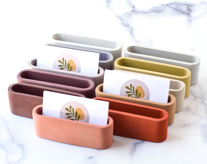 Modern Concrete Business Card Holder, Customizable Desk Organizer, Handmade