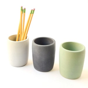 Concrete Pencil Cup Pen Holder Modern Office Desk Organization Minimalist Cement Desk Set Office Decor Bathroom Organizer image 5