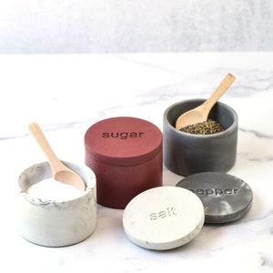 Concrete Salt Pepper Sugar Bowls, Salt Cellar with Lid, Spice Bowl, Kitchen Accessories, Modern Farmhouse, Minimalist Home, Salt Box, Cement image 3