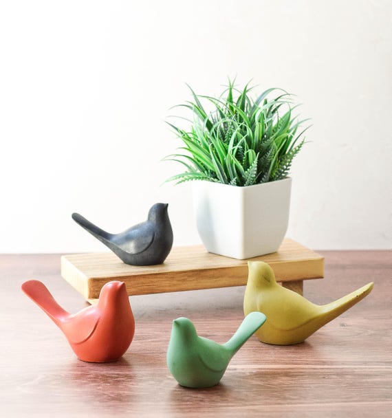 Handmade Concrete Birds – Minimalist Decor Figurines | Modern Home Accents in 21 Colors & 2 Sizes | Scandinavian Shelf and Tabletop Decor by CedarandStoneGarden