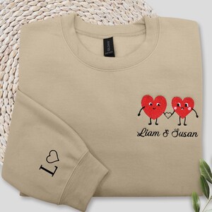 Custom Embroidered Matching Couple Sweatshirt, Personalized Couples Hoodie, Valentine&#39;s Couples Names Crewneck, His and Hers Sweatshirt