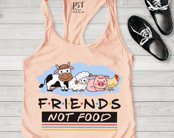 Friends Not Food Tank Top, Vegan Tank Top, Yoga Tank Top, Vegetarian Tank Tops, Women Graphic Tanks, Animal Lover Tanks