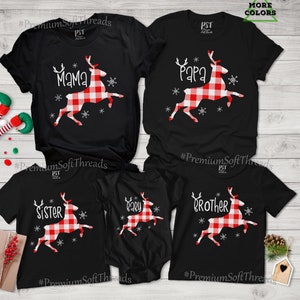 Matching Plaid Deer Family Shirt, Matching Family Christmas Shirt, Matching Family Reindeer Shirt, Buffalo Plaid Shirt Shirts, Holiday Shirt